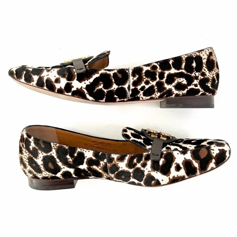 TORY BURCH | Cream Leopard Gold Haircalf Metal Miller Loafers 7.5M